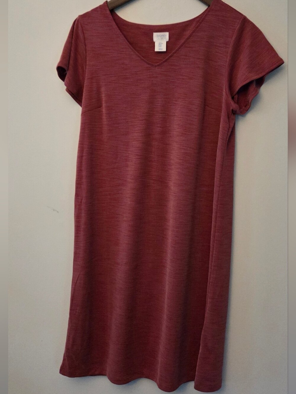 SIGRID OLSEN Women's V-Neck Short Sleeve Dress In Burgundy Size M